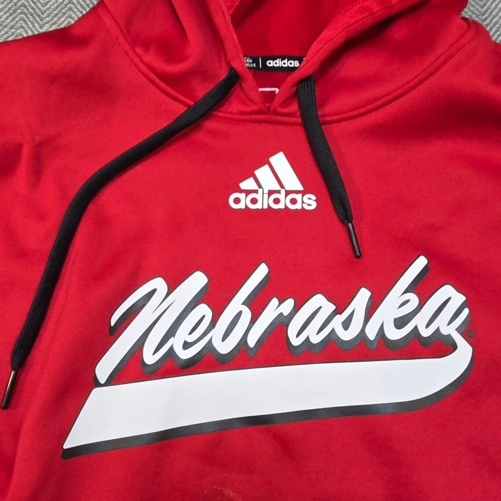 Adidas Nebraska Huskers Red Pullover Hoodie Mens Large Lincoln NCAA Sweatshirt